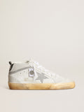 Sneaker Mid Star in suede bianco con stella e virgola in micro cristalli Swarovski color argento