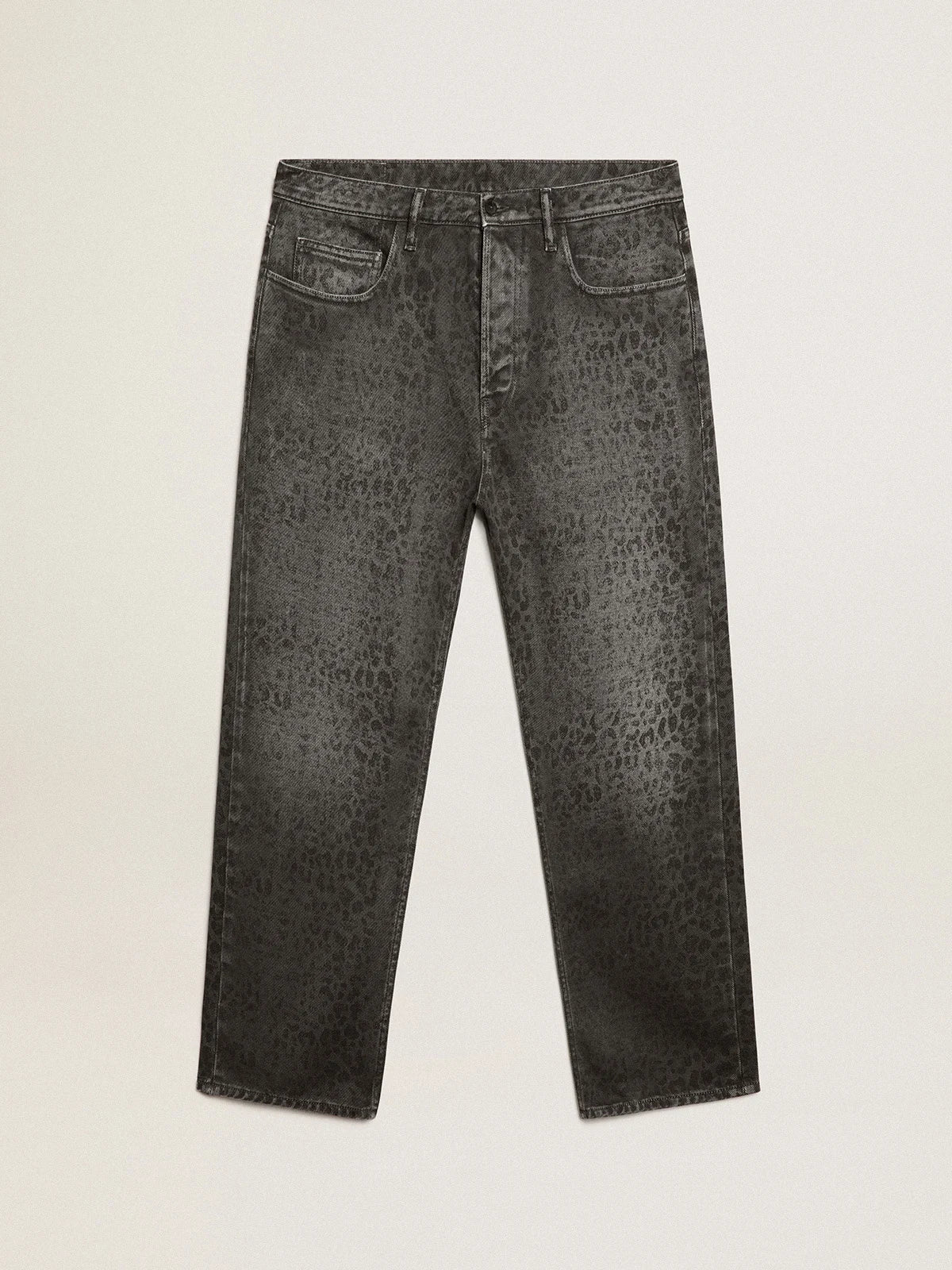 Jeans grigio da uomo con stampa leopardo