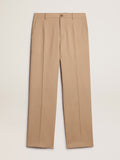 Pantalone da uomo in gabardine di lana color sabbia