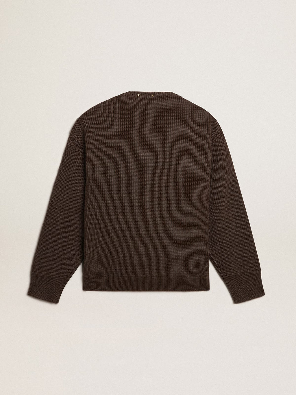 Cardigan scollo a V in pelle e maglia color cioccolato