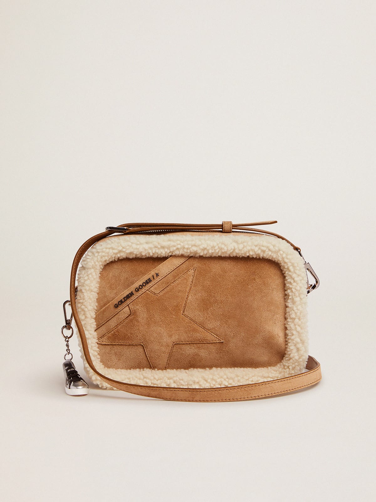Borsa Star Bag in pelle scamosciata con profilo in shearling