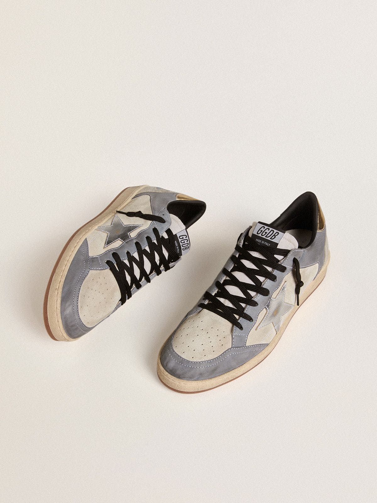Men's Ball Star in suede and nubuck with silver metallic leather star and gold metallic leather heel tab
