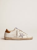 Sneaker Super-Star foderate in shearling con stella in glitter argento e talloncino in pelle con stampa lucertola color tortora