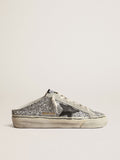 Women's Super-Star Sabot in silver glitter with black leather star