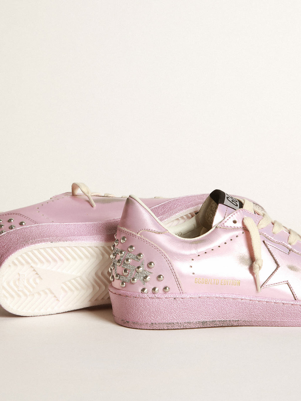 Ball Star LAB donna in pelle laminata rosa con borchie