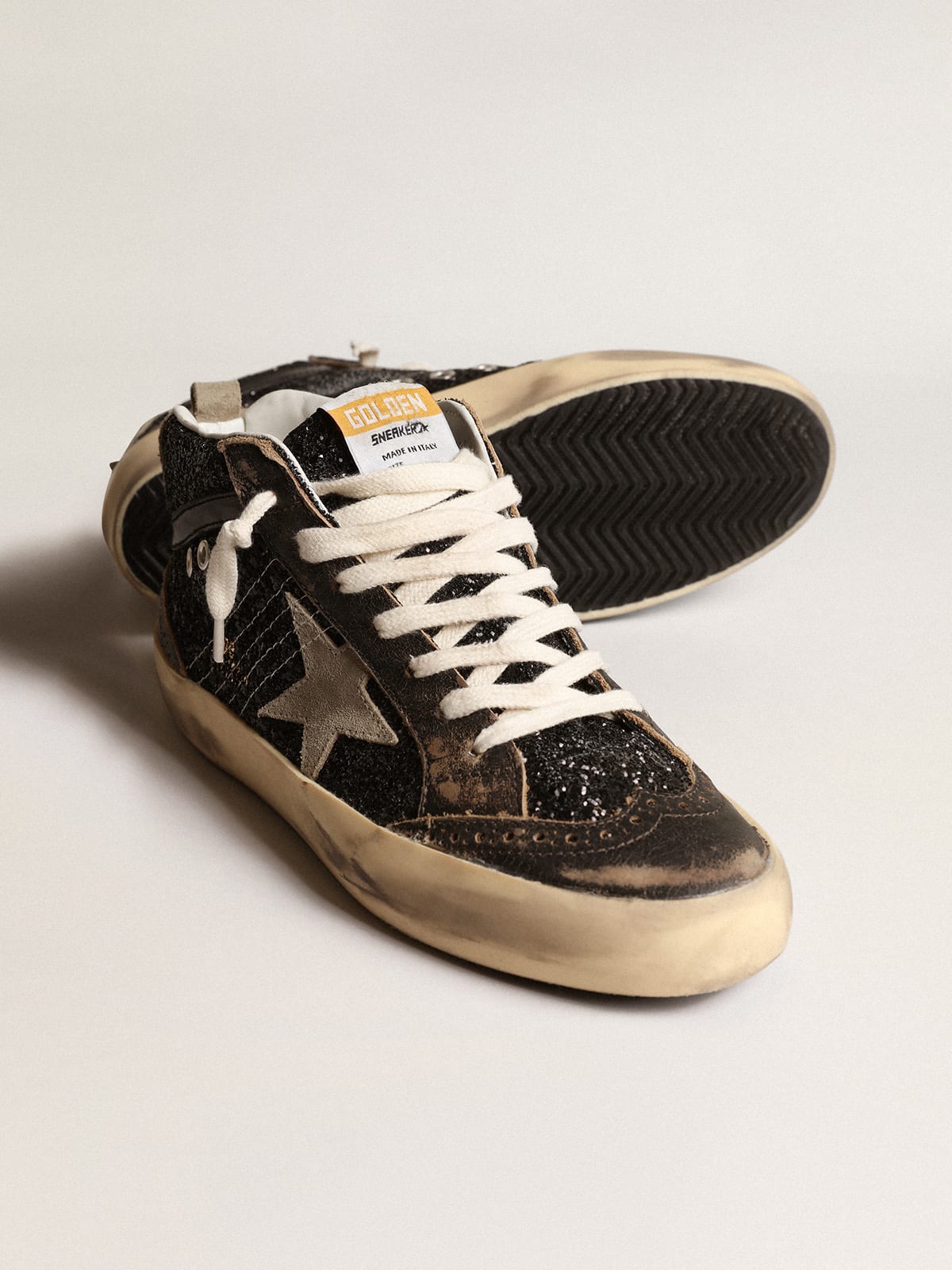 Mid Star in glitter neri con stella e talloncino in suede tortora