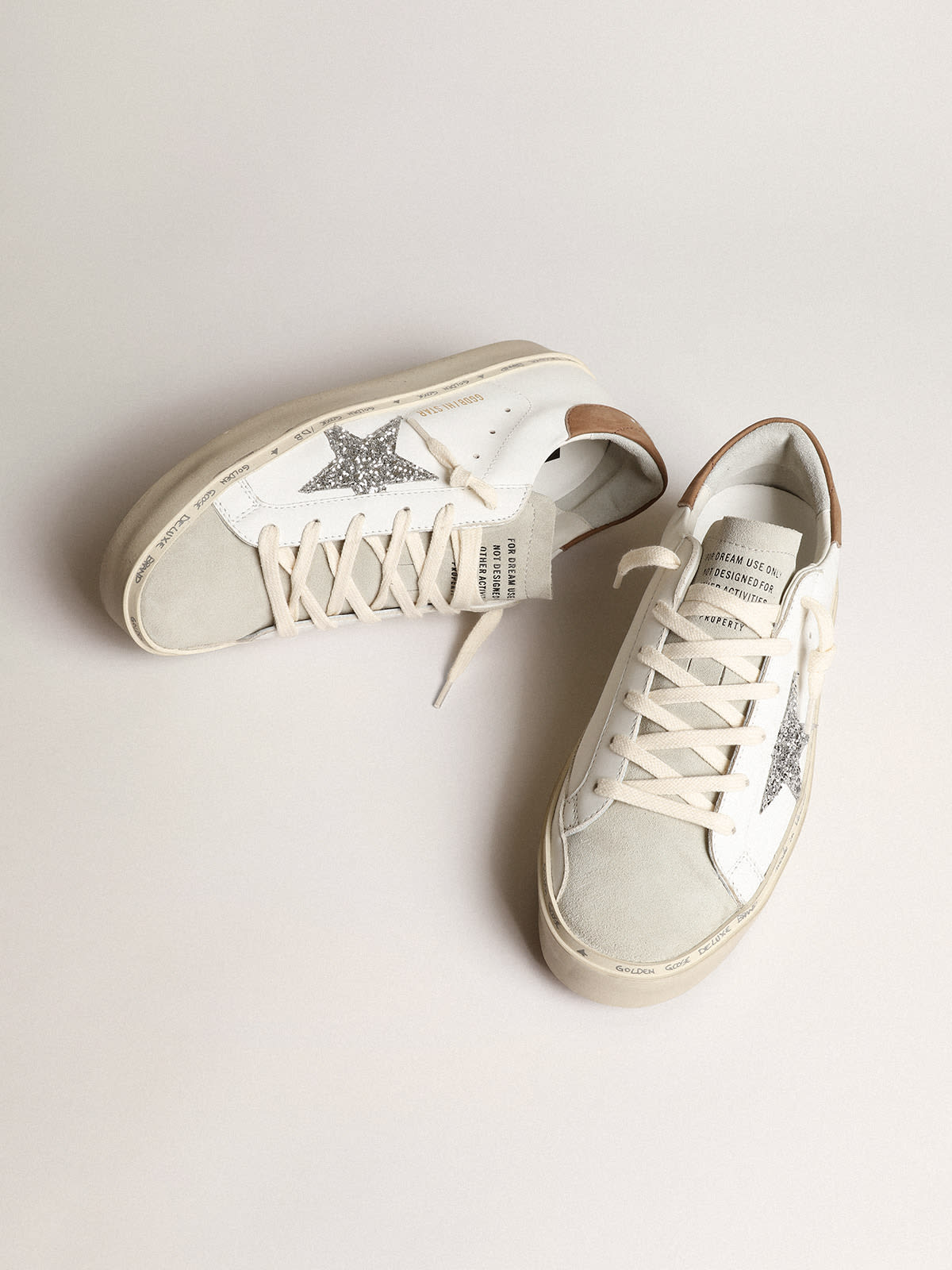 Hi Star con stella in glitter argento e talloncino in nabuk tortora