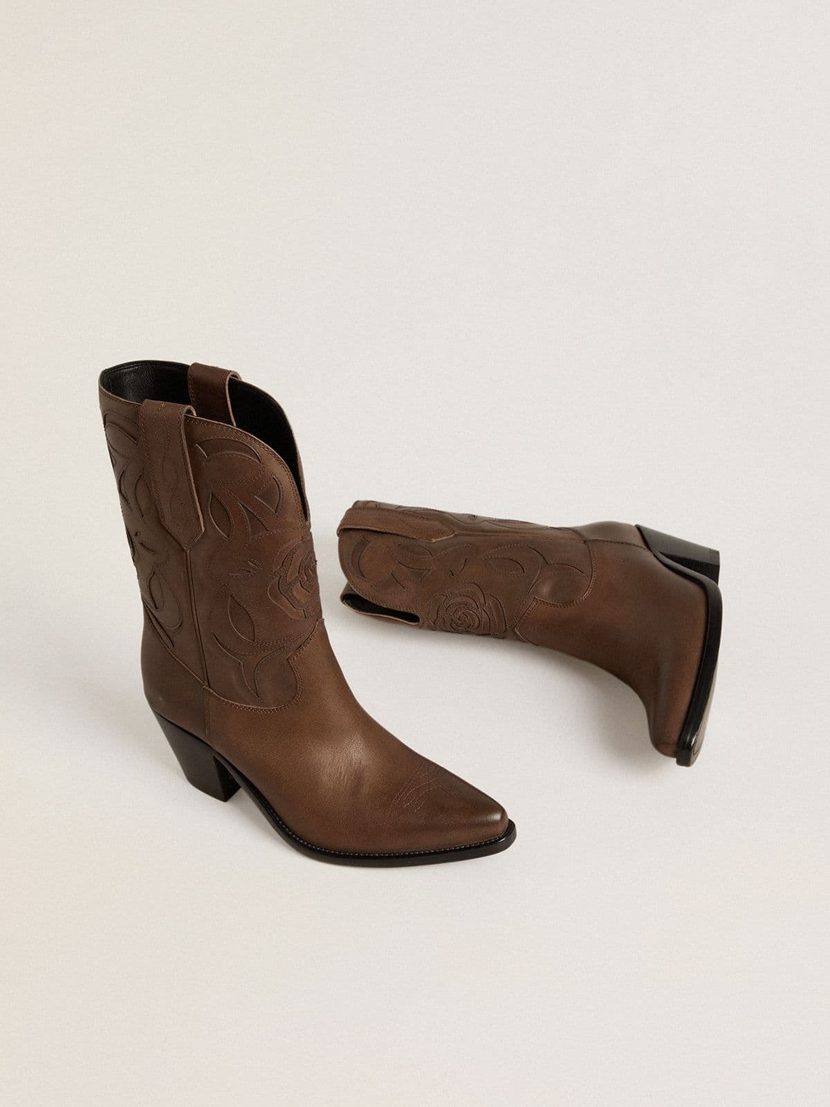 Wish Star boots in dove-gray leather with tone-on-tone inlay details