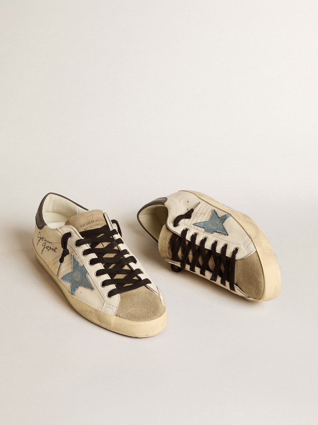 Super-Star in nappa leather with light blue suede star and gray leather heel tab