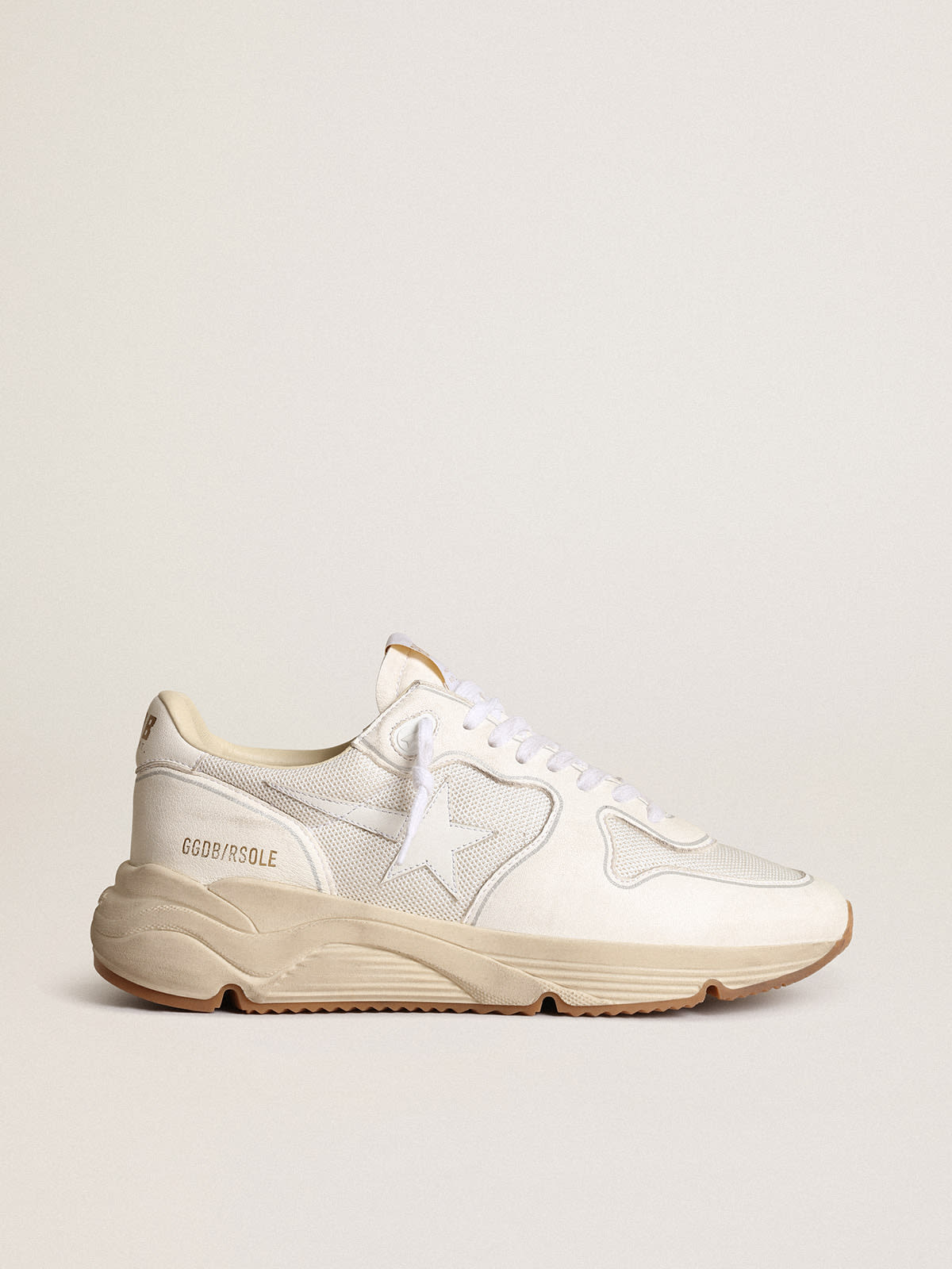 Sneaker Running Sole Donna in rete e nappa color bianco ottico con stella in pelle bianca