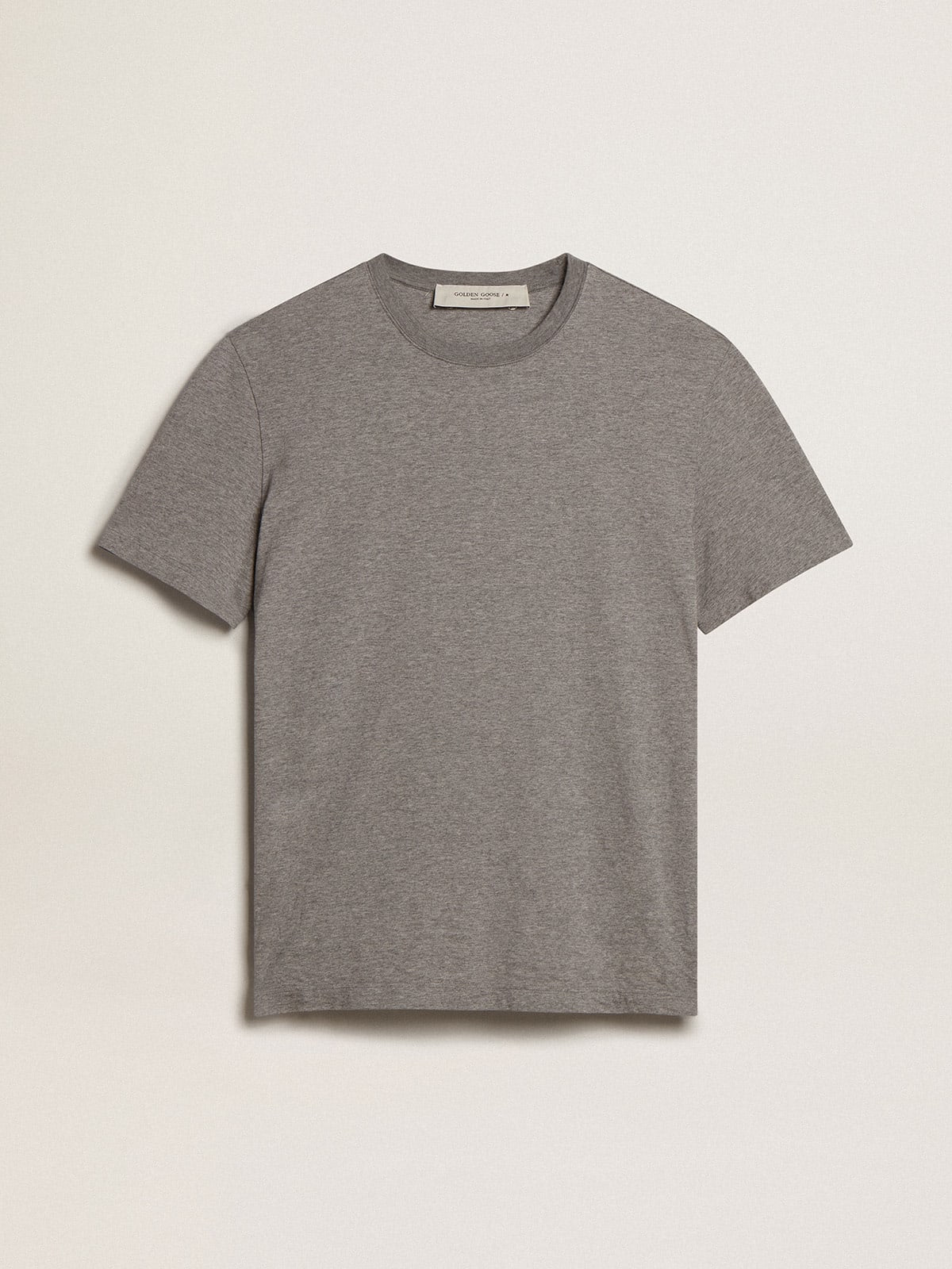 T-shirt in cotone color grigio melange con manifesto sul retro