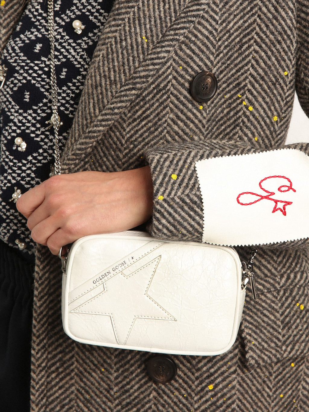 Borsa Mini Star Bag in pelle lucida color bianco con stella ton sur ton
