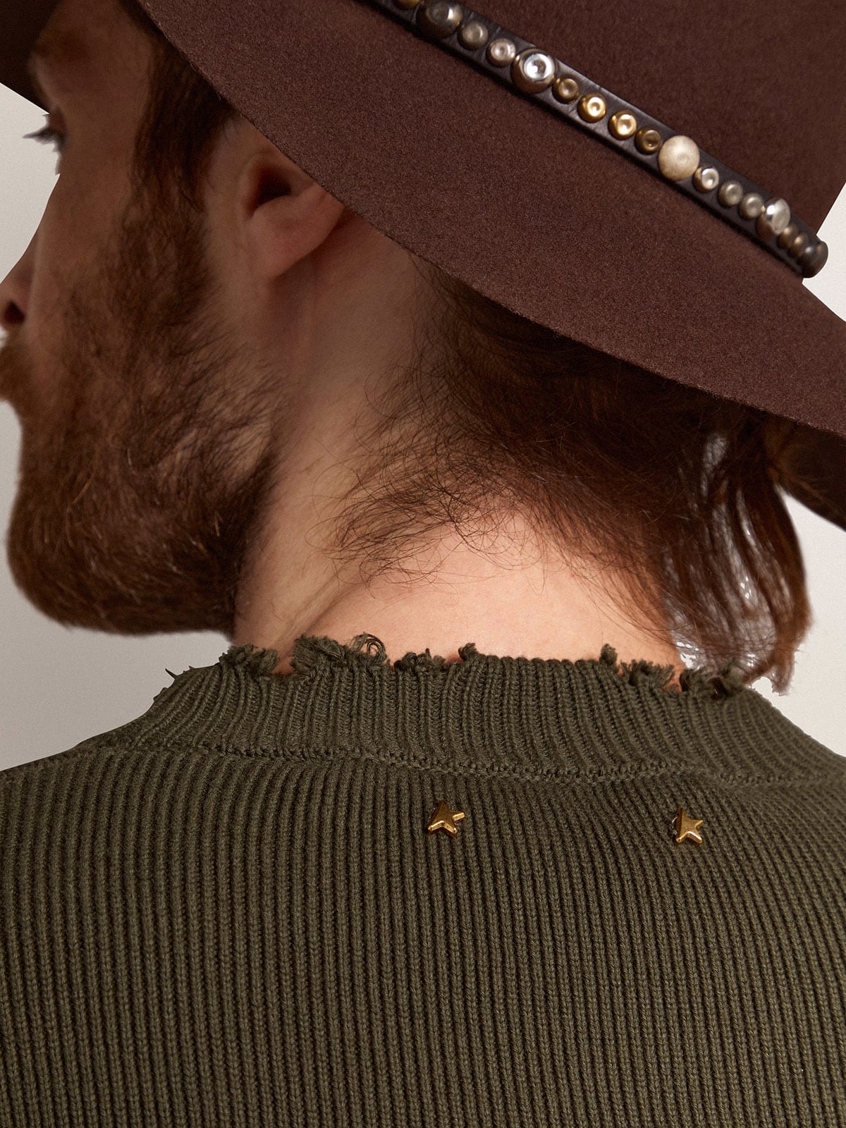 Maglione girocollo in cotone verde militare