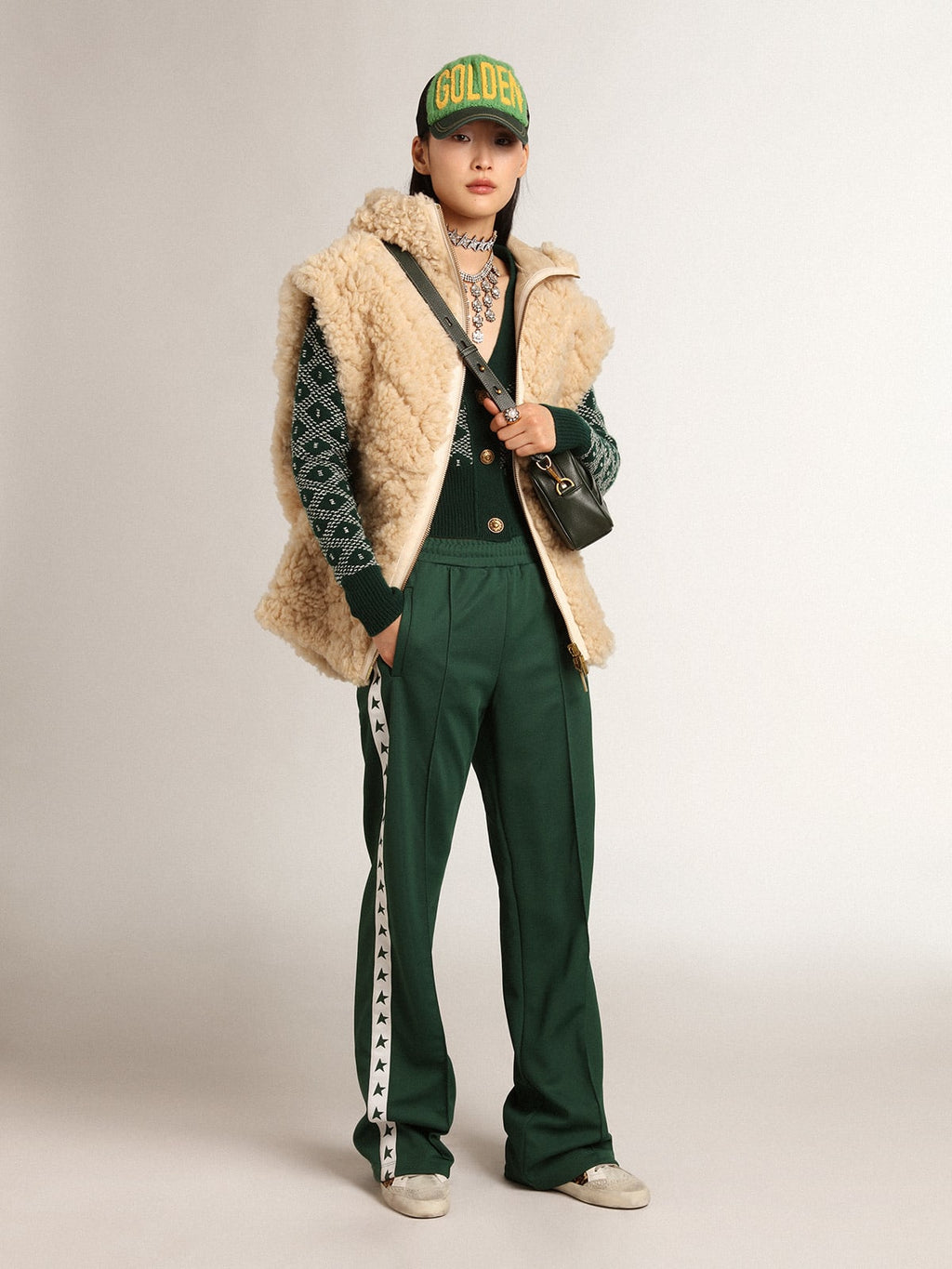 Gilet in montone double face Collezione Journey di colore écru