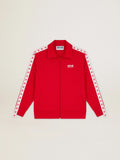 Felpa con zip da uomo di colore rosso con stelle rosse a contrasto