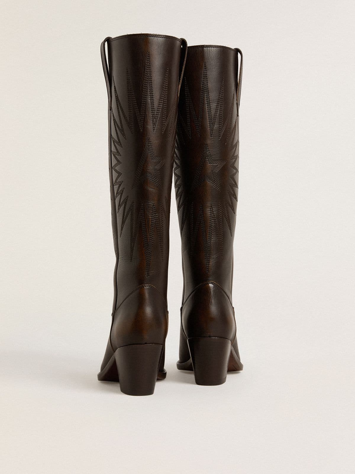 Wish Star boots in dark brown leather with tone-on-tone embroidered star
