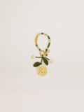 Yellow rose charm in cotton crochet with bead chain