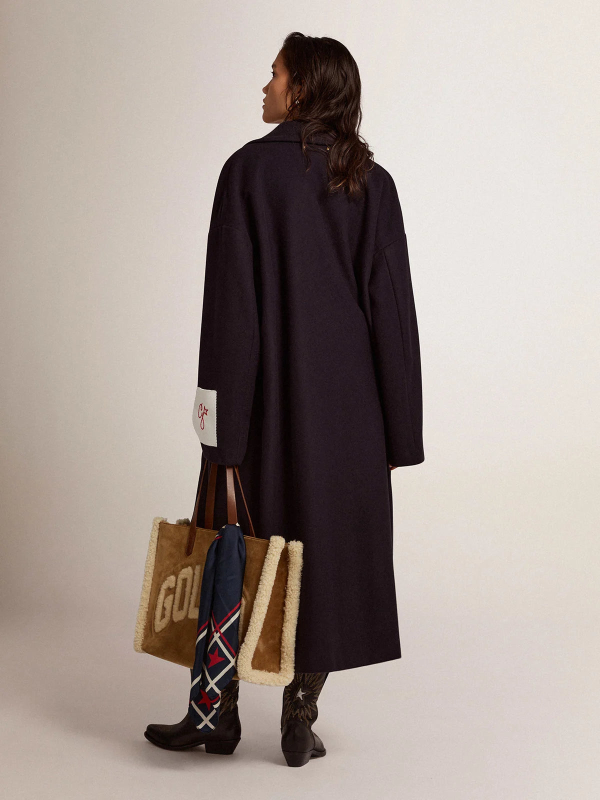 Cappotto monopetto cocoon in lana blu scuro con bottoni dorati