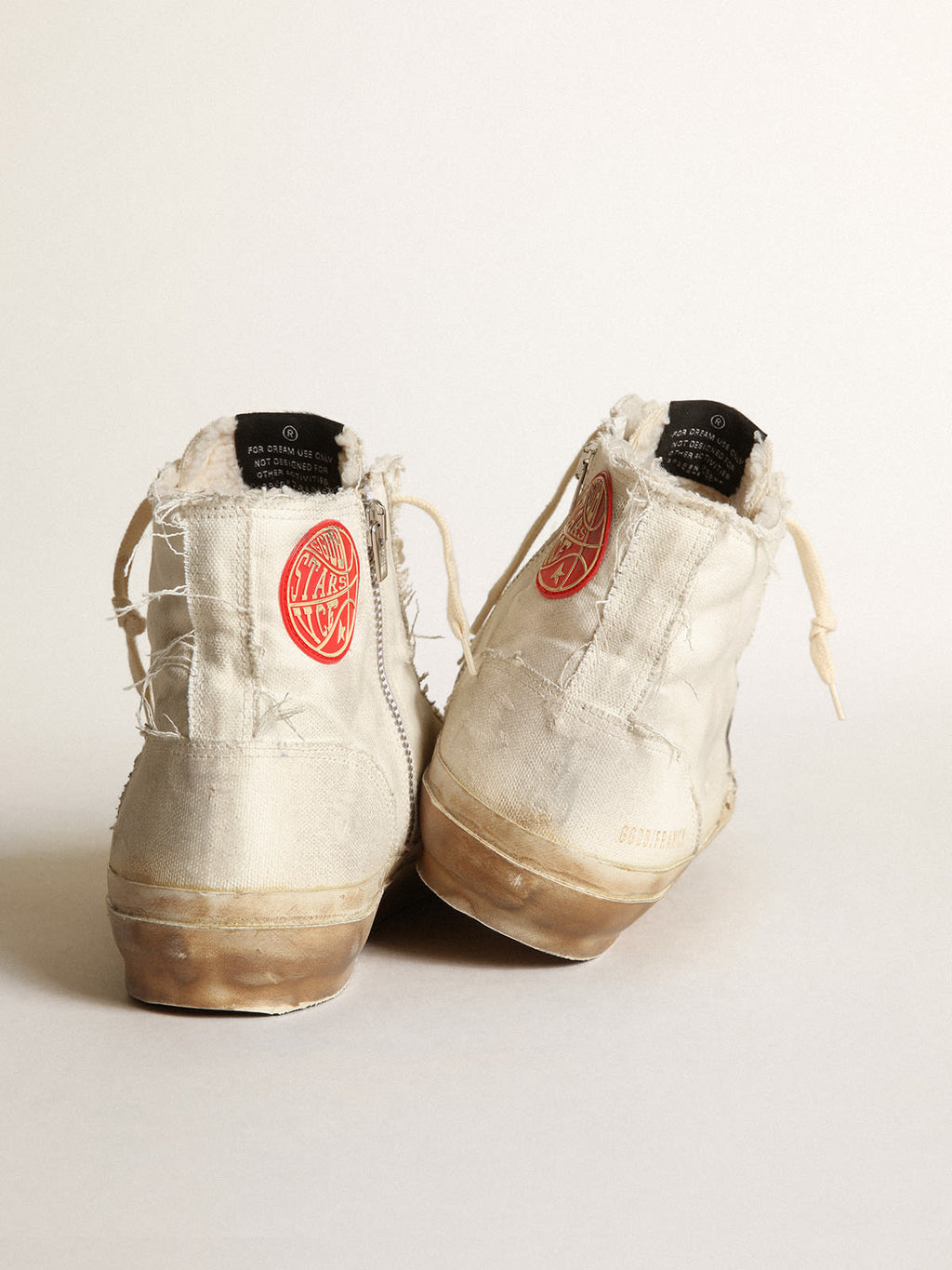 Sneaker Francy in canvas color avorio con stella in pelle bianca
