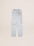Jeans bleached Kim Collezione Golden con cristalli cabochon