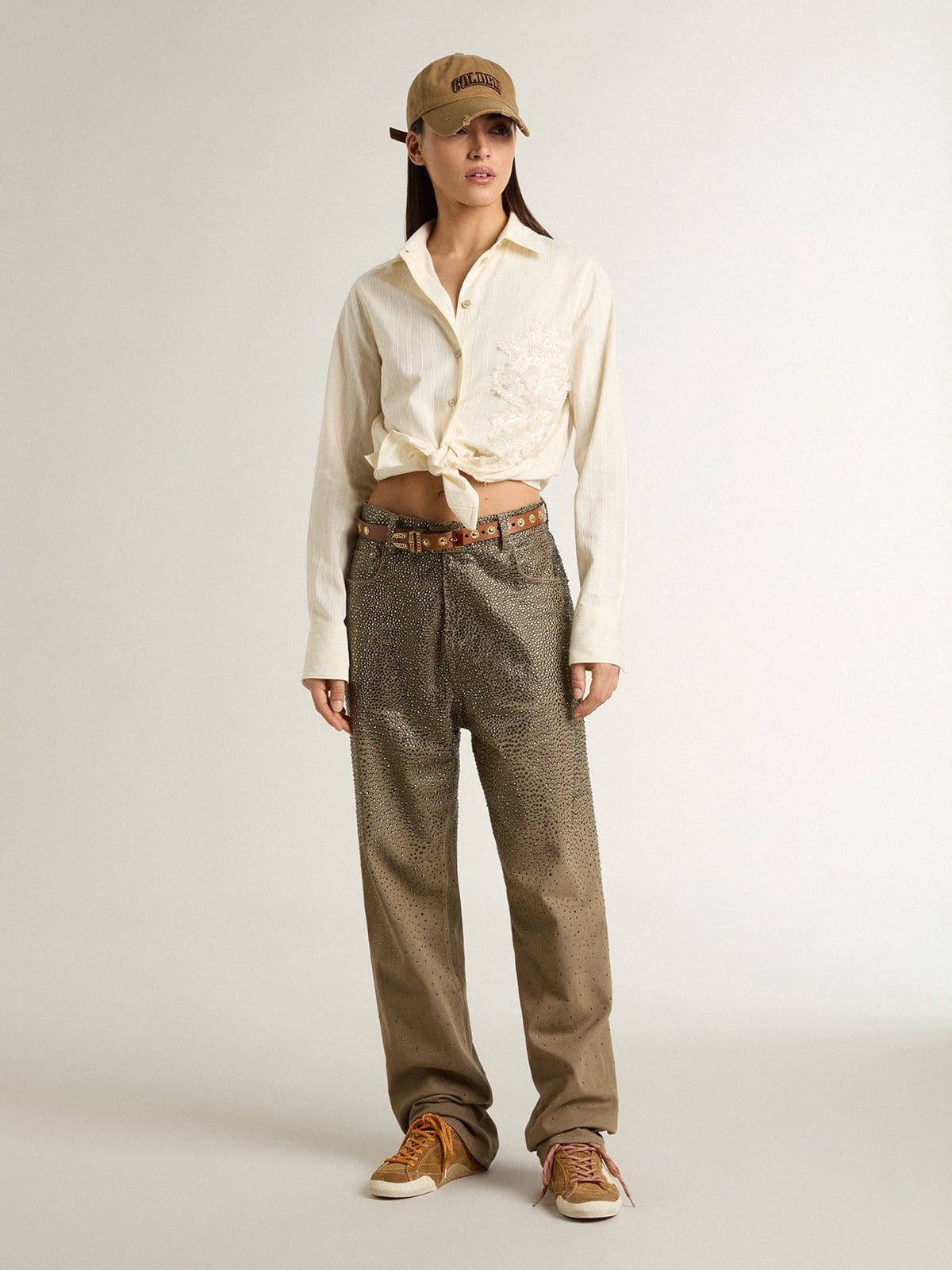 Men's True-Star in tobacco-colored suede with white star and platinum heel tab