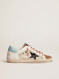Sneaker Super-Star in rete grigio chiaro e pelle bianca con stella in glitter neri