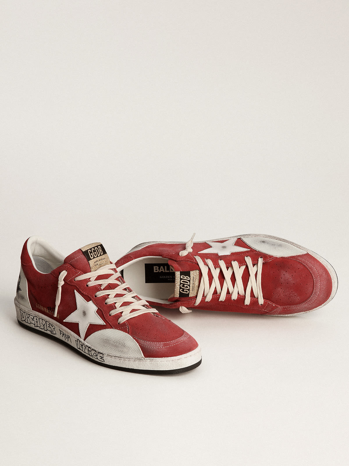 Sneaker Ball Star Pro donna in suede rosso con inserti in gomma zigrinata bianca