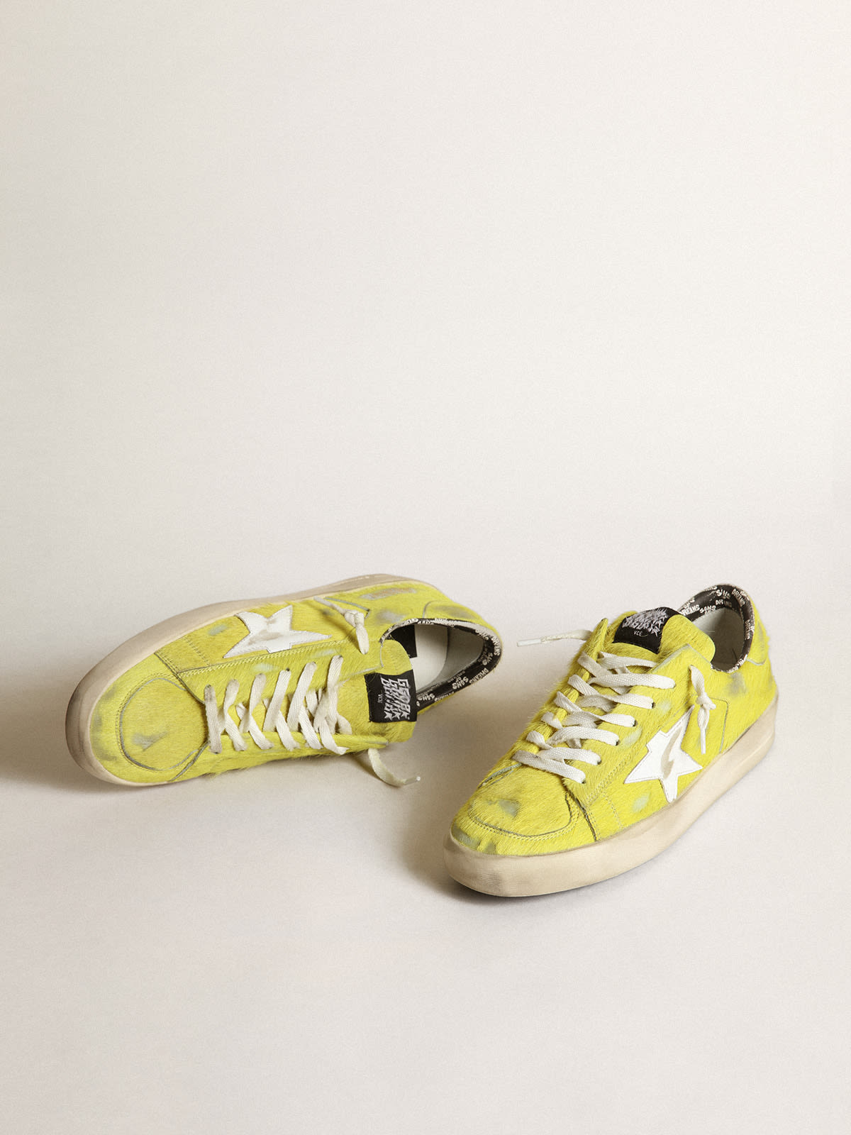 Sneaker Stardan uomo in cavallino giallo fluo con stella in pelle bianca