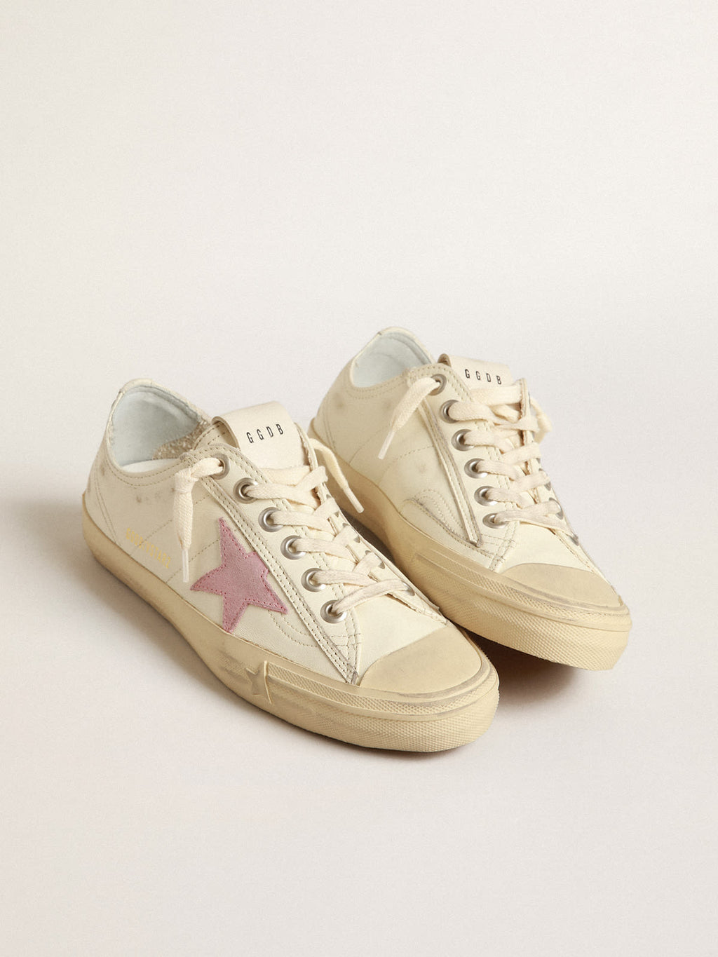V-Star in nappa beige con stella in suede color rosa antico
