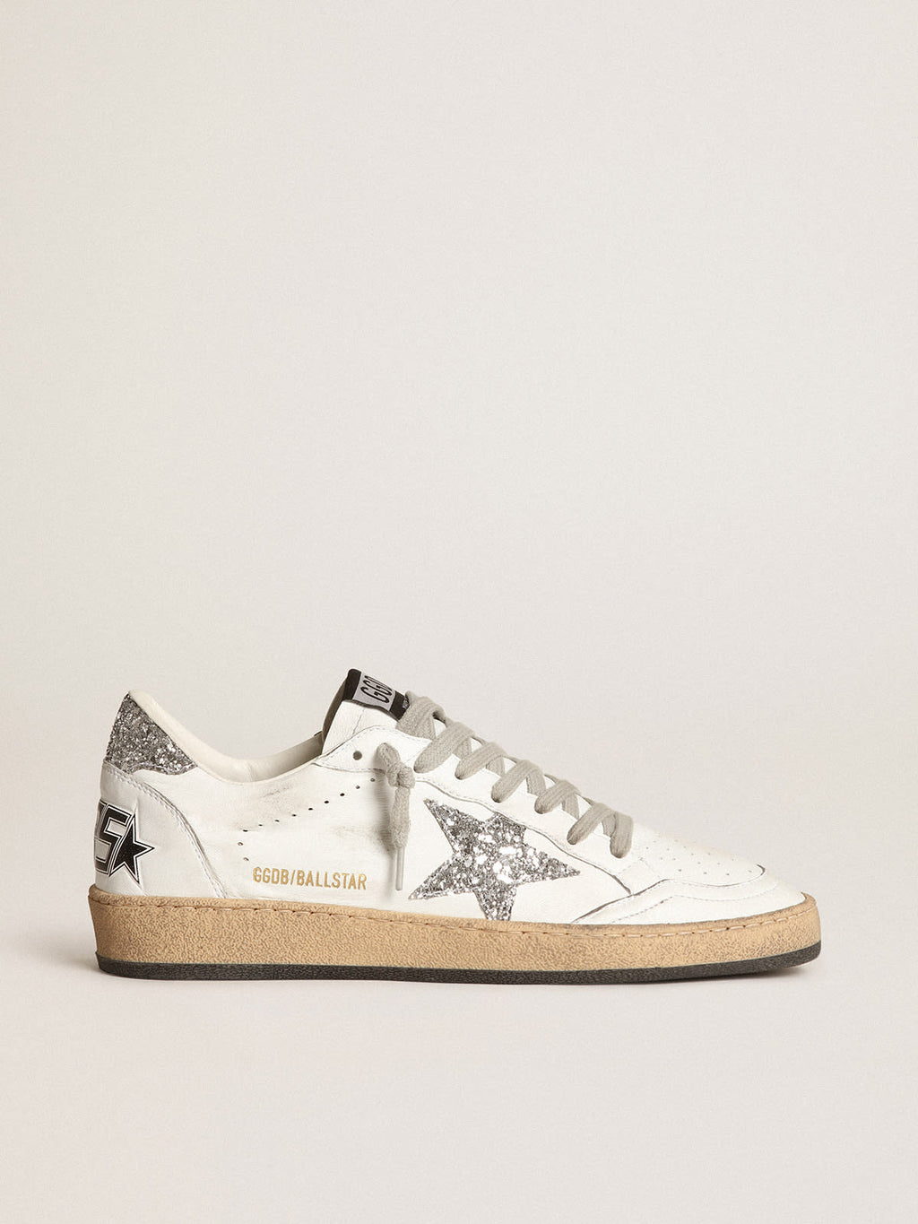 Sneaker Ball Star in nappa bianca con stella e talloncino in glitter argento