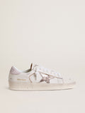 Stardan in nappa leather with metallic silver leather star and pink suede heel tab