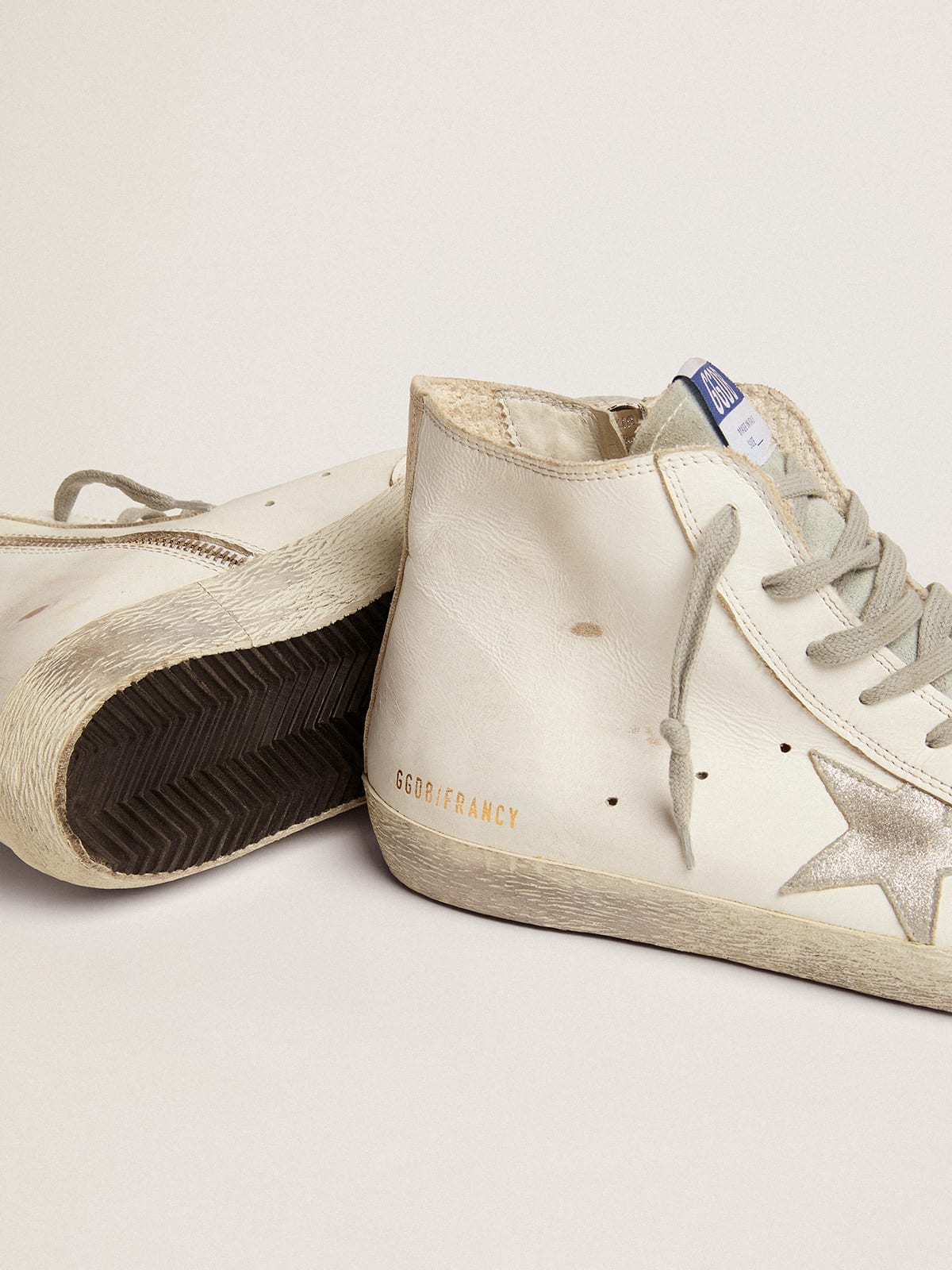 Sneakers Francy in pelle con stella in camoscio argentato