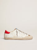Super-Star con talloncino in pelle rossa e fodera in shearling