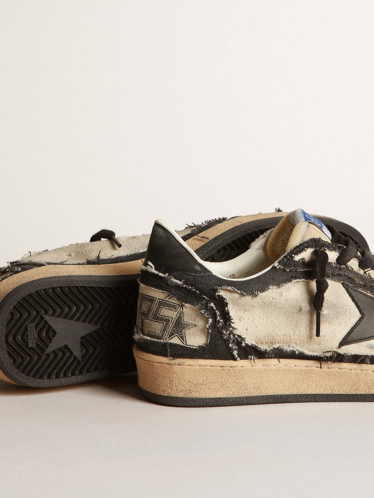 Ball Star LAB uomo in canvas bianco e denim blu con stella in pelle nera
