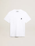 T-shirt bianca donna con stella blu scuro sul davanti