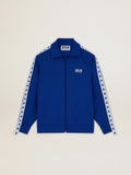 Felpa con zip da uomo di colore bluette con nastro bianco e stelle a contrasto
