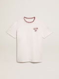T-shirt in cotone color bianco con ricamo a mano