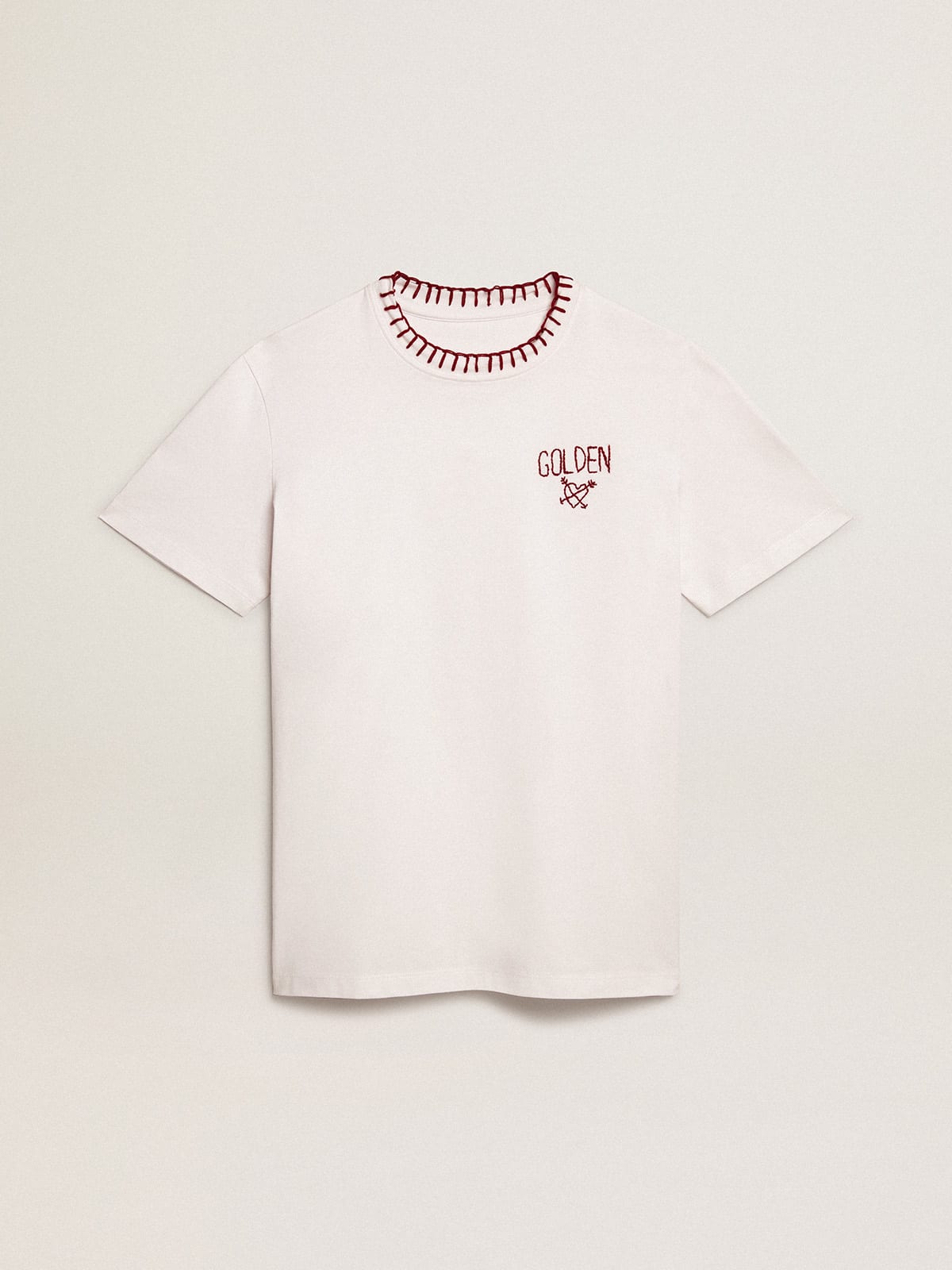T-shirt in cotone color bianco con ricamo a mano