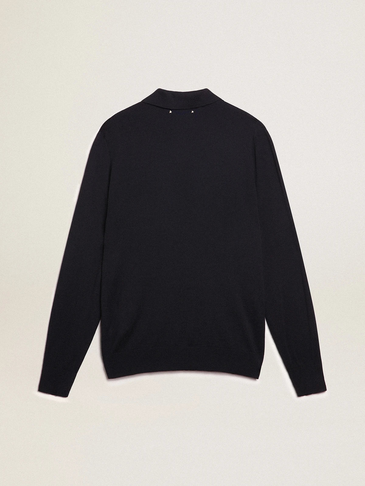 Polo maniche lunghe da uomo in lana merino di colore blu navy
