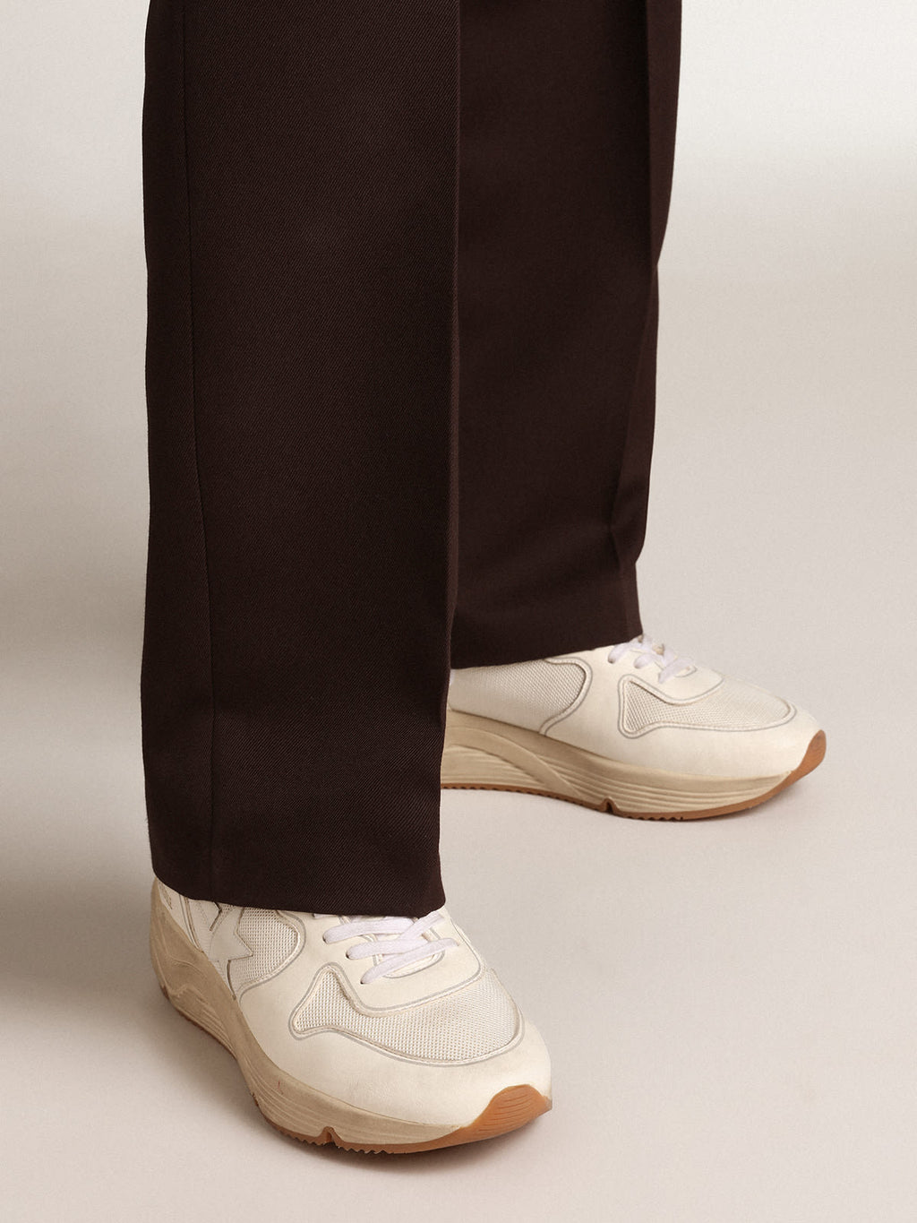 Sneaker Running Sole Uomo in rete e nappa color bianco ottico con stella in pelle bianca