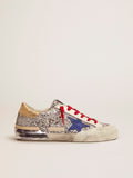 Sneaker Super-Star in glitter argento e multifoxing