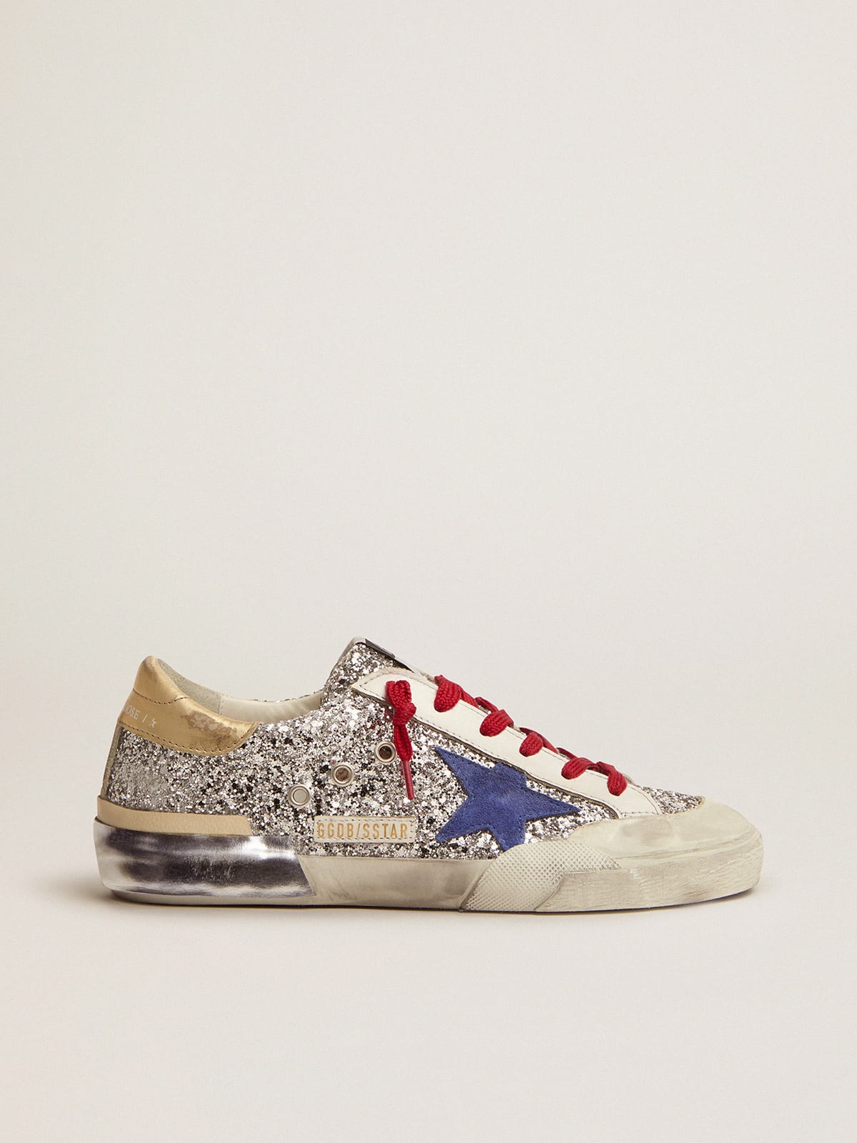 Sneaker Super-Star in glitter argento e multifoxing