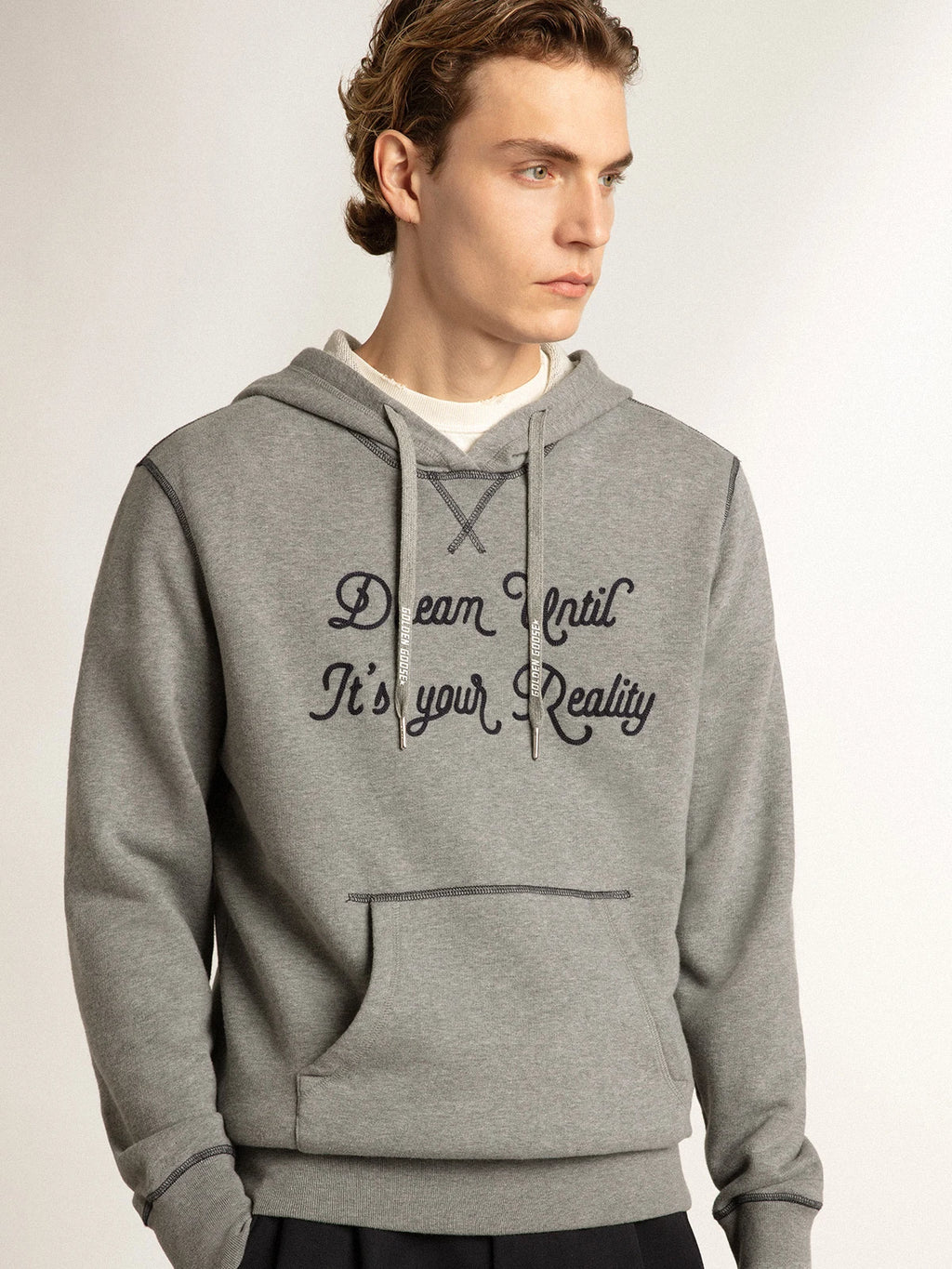 Felpa in cotone color grigio melange con cappuccio