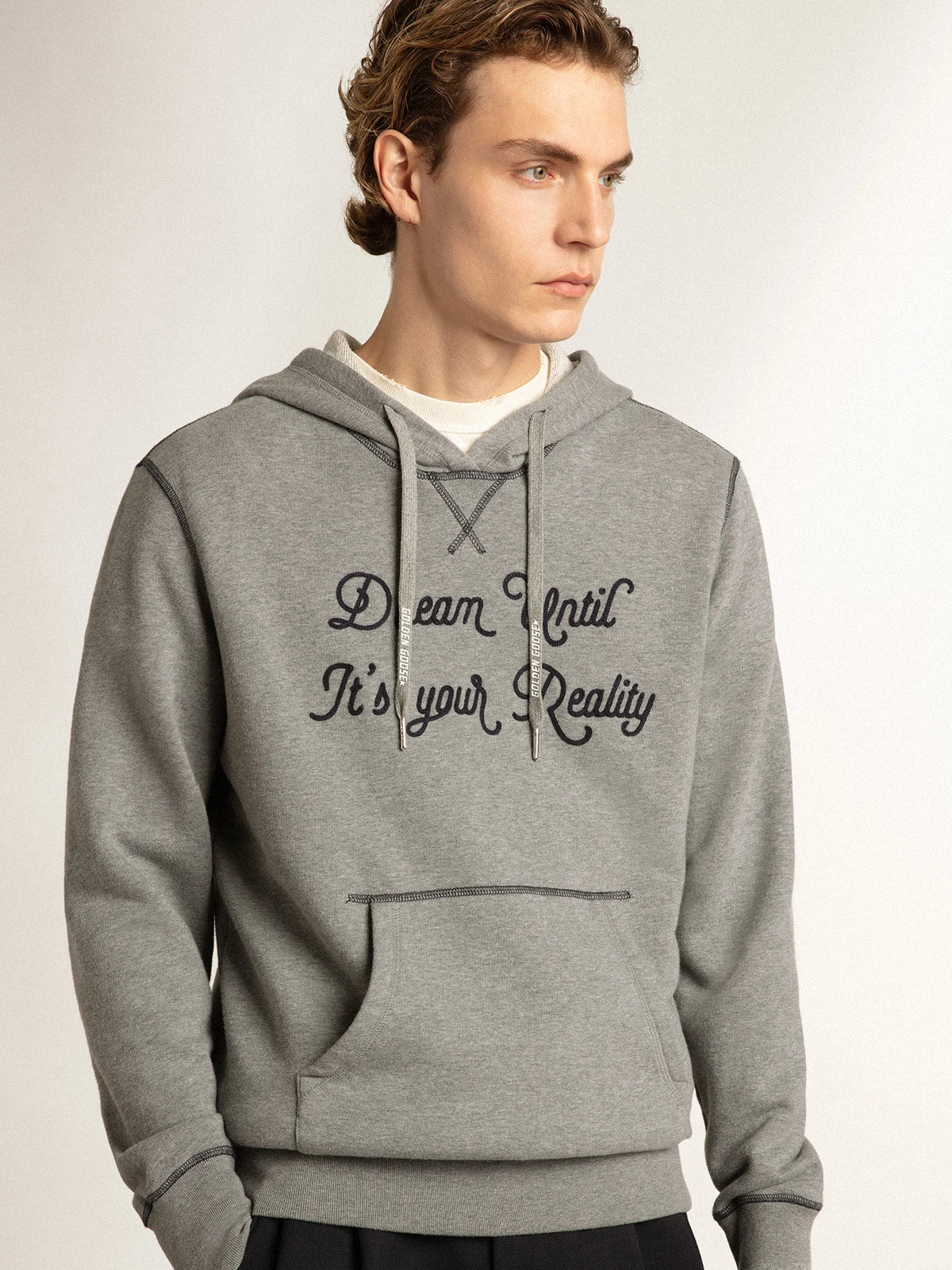 Felpa in cotone color grigio melange con cappuccio