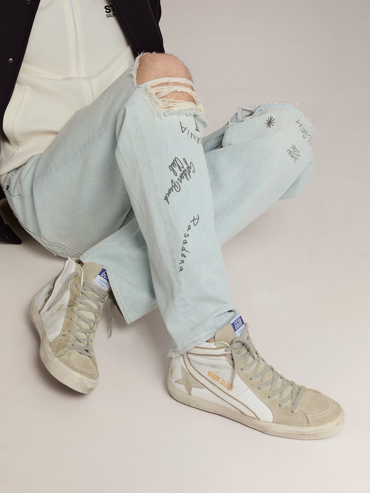 Sneakers Slide in pelle con stella e dettagli in camoscio
