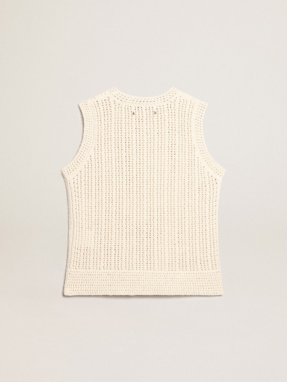 Top senza maniche in maglia di color papiro