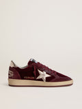 Women's Ball Star in burgundy velvet with gold metallic leather star and heel tab