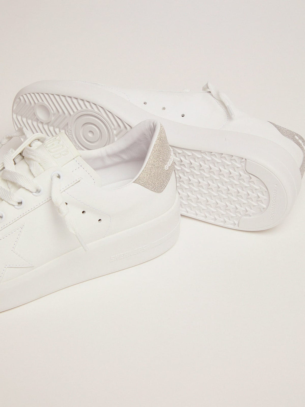 Sneaker Purestar in pelle bianca e talloncino con glitter champagne