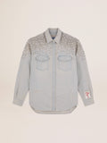 Camicia boyfriend bleached Collezione Golden con cristalli cabochon