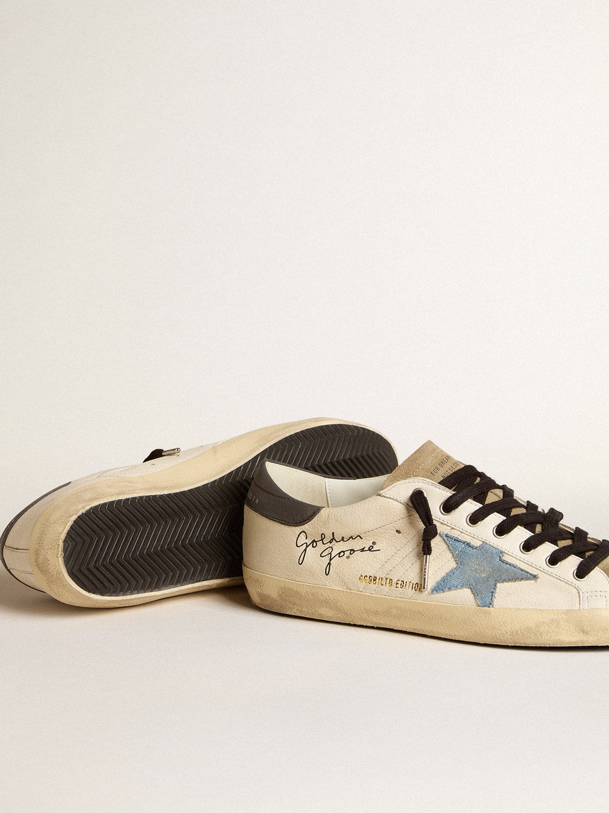 Super-Star in nappa leather with light blue suede star and gray leather heel tab